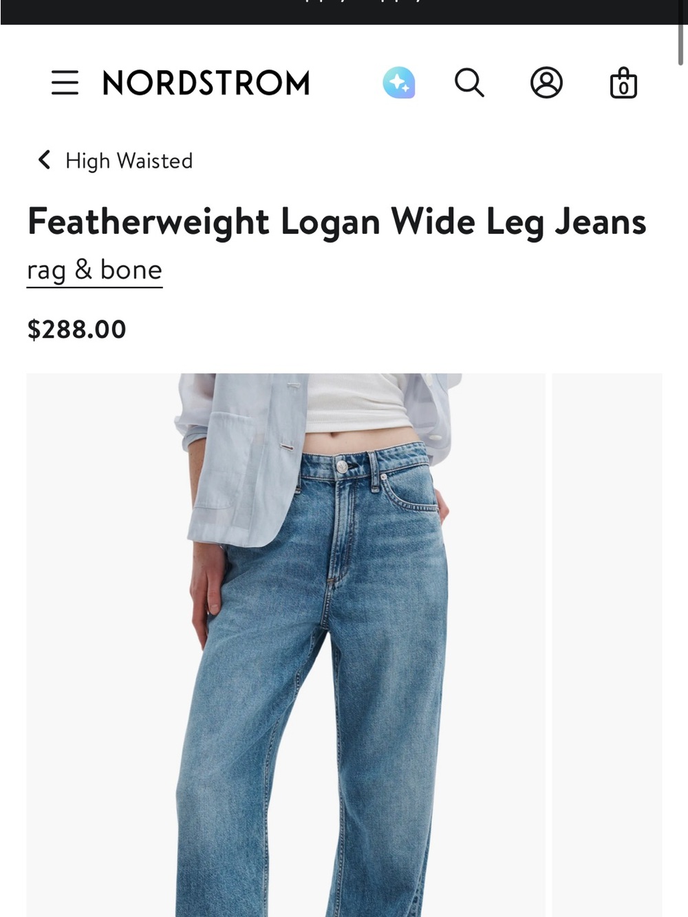rag & bone Featherweight Logan Low Rise Wide Leg Jeans 25 Lily Ultralight Denim - Picture 4 of 13